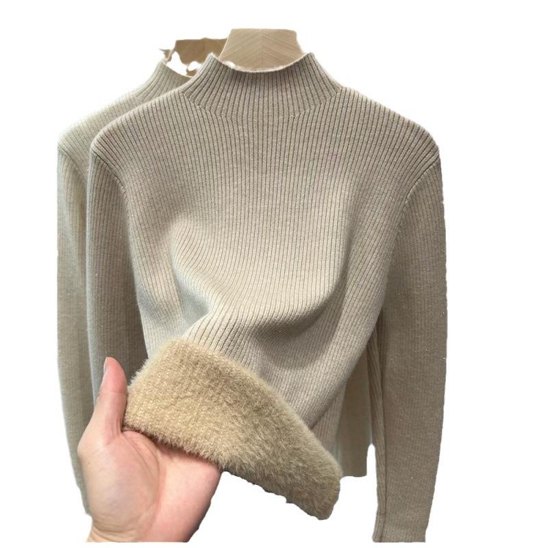 Women's Winter Thick Velvet Knit Pullover Sweater - One-Piece Half-High Collar, Pure Color 2026.