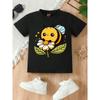European Size Girls Round-neck Short-sleeved T-shirt with Cartoon Pattern of A Little Bee Collecting Nectar