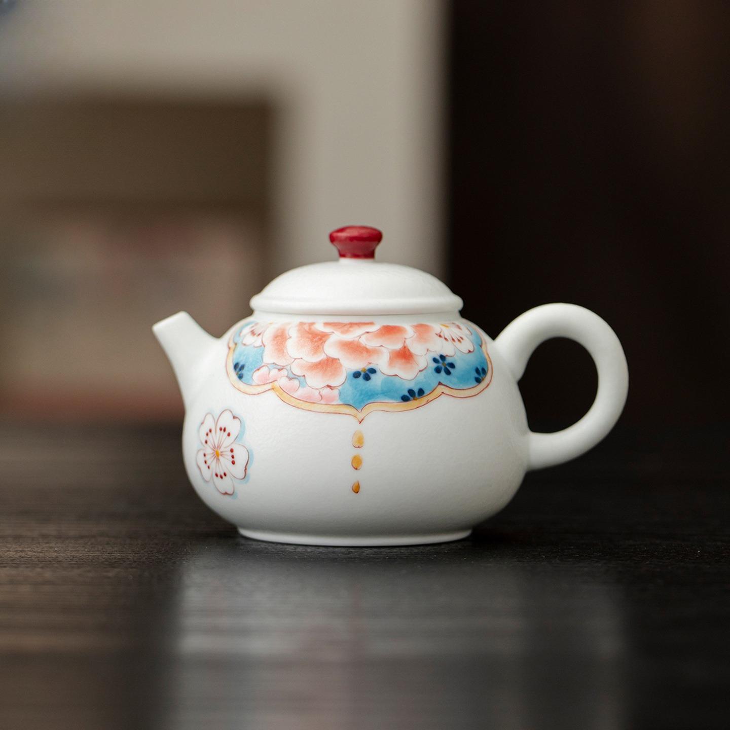 

Ручная роспись Керамический чайник Белый фарфор Дизайн с пионами Китайский чайный набор для кунг-фу для дома Офис Декор Подарок Любителю чая