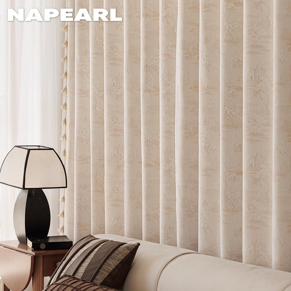 1PC NAPEARL Vintage Rural Blackout Curtains, Handmade Tassel Lace Floor Curtains for Bedroom Living Room Home Decor