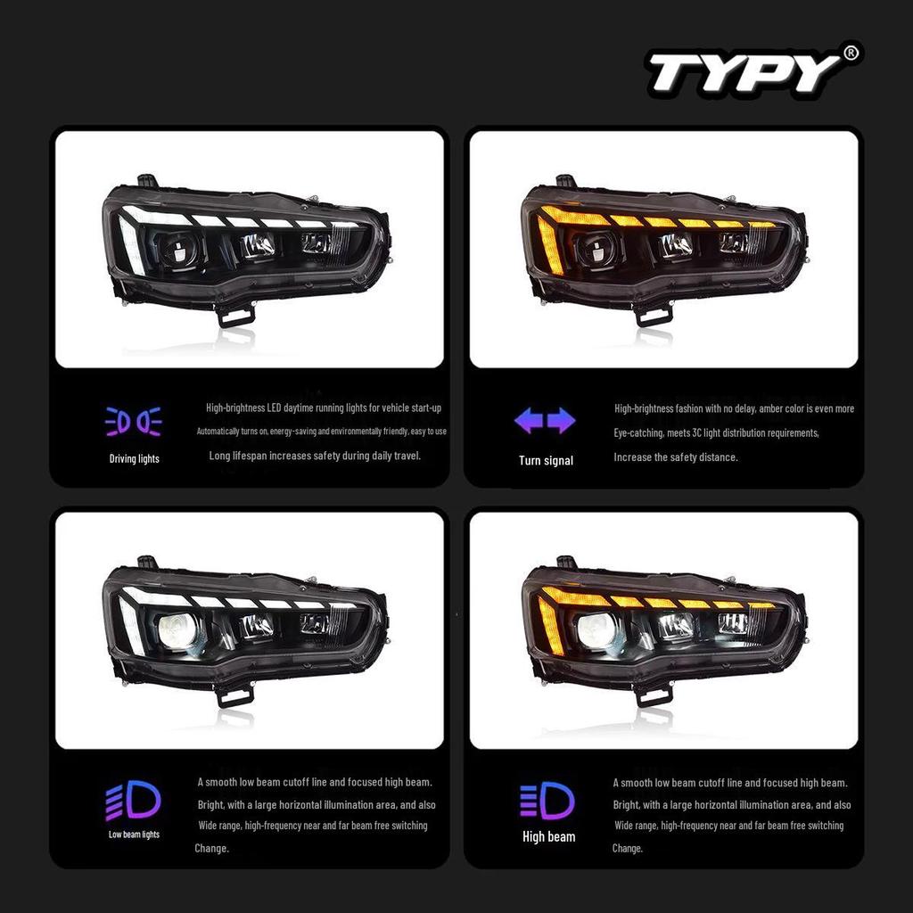 Mitsubishi Lancer EX 2010-2016 RS Style LED Headlights with DRL & Flowing Turn Signals.