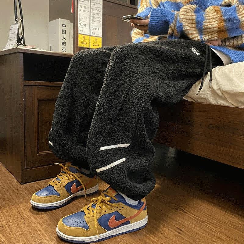 Lamb Wool Pants Men s Winter Fleece Thickened 2026 New Fleece Leggings Northeast Thermal Cotton Pants M чёрный