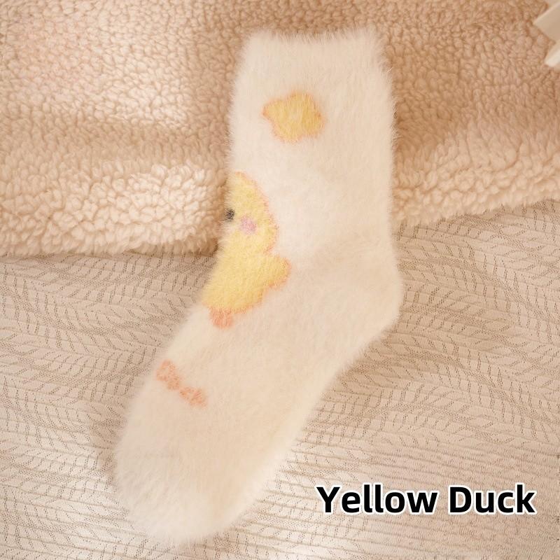 Yellow Duck Socks Children's Mid Tube Autumn and Winter Cute Imitation Mink Velvet Long Socks Home Floor Postpartum Sleep Socks