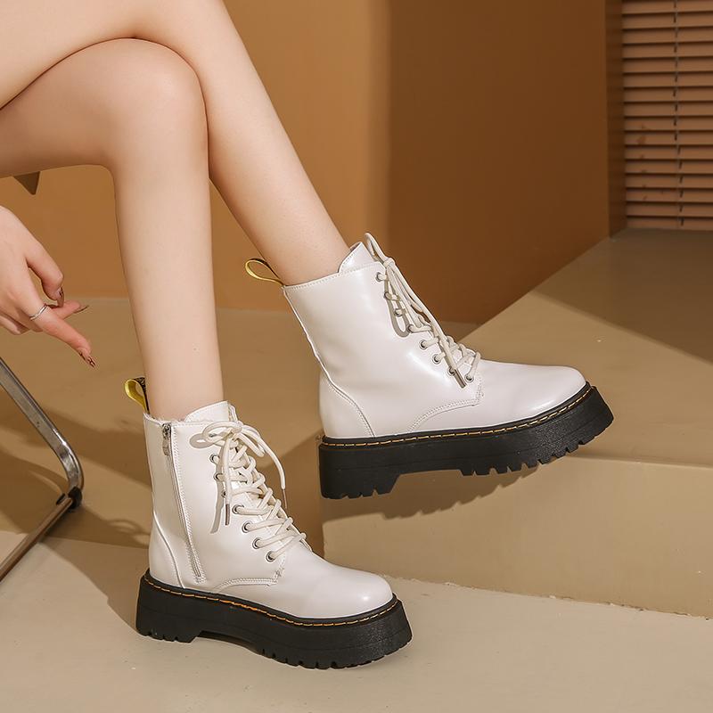 Womens Boots Plush Warm Winter Boots Fashion Casual Leather Boot Lace Up Women Ankle Boots Outdoor Non Slip Oxford Platform Boot