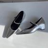 Heightened Inner Retro Block Heel Shallow Single Shoes Women's New Pointed Toe Shallow Mouth One Strap Mary Jane Shoes