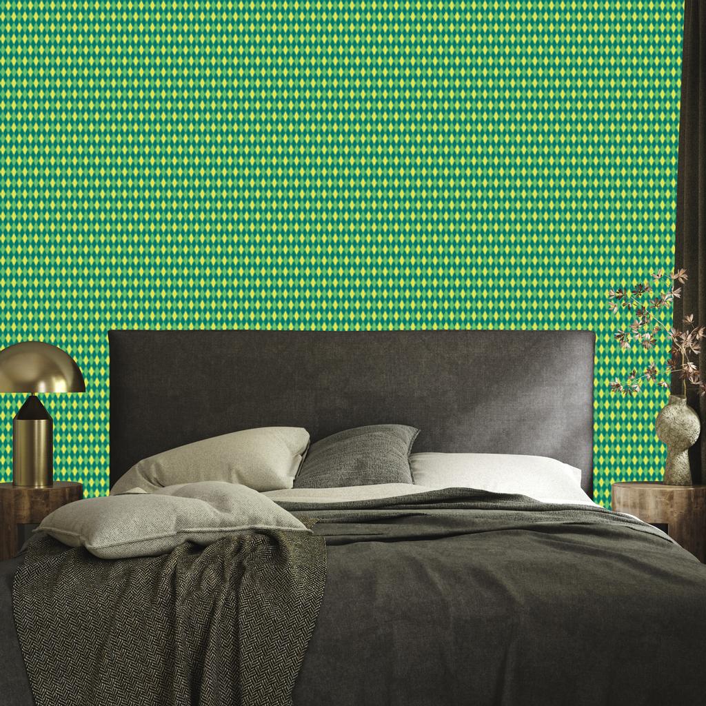 Green and Seagrass Argyle Diamond Wallpaper for Living Room and Bedroom 50x1000