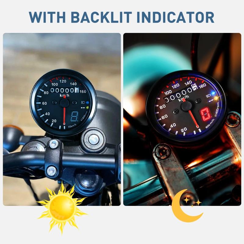 Motorcycle Universal Cafe Racer Speedometer Odometer Gauge Instrument With Led Indicator