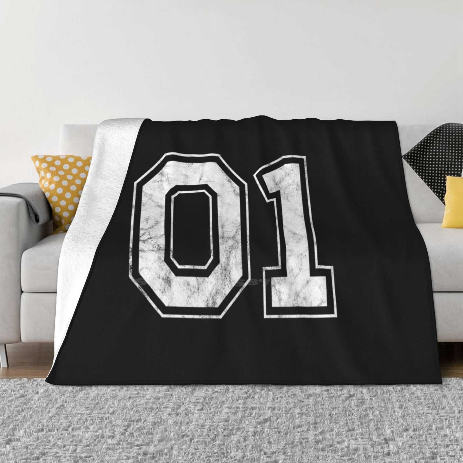 Number 01 Fashion Soft Warm Flannel Blanket 2001 Numbers Sports Football Soccer Varsity Vintage Retro Cool Fan Team Paulsdesign 30x40in