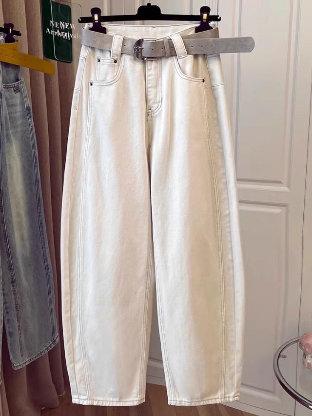 Ретро бежевые джинсы прямого кроя слим женские весенне-осенние новые с высокой талией свободные широкие брюки S абрикосовый