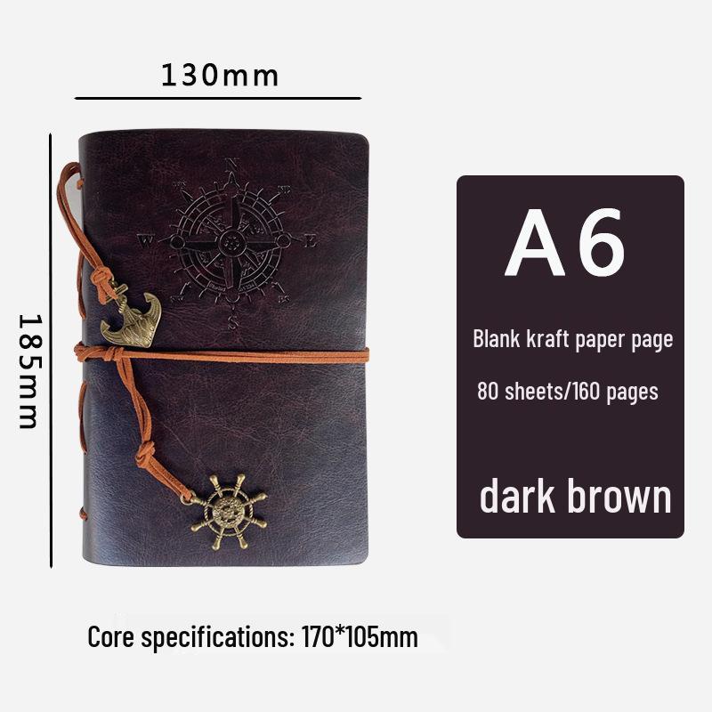 Большой Пиратский Кожаный Чехол Ретро Блокнот на Кольцах с Многоцветным Ремешком темный кофе
