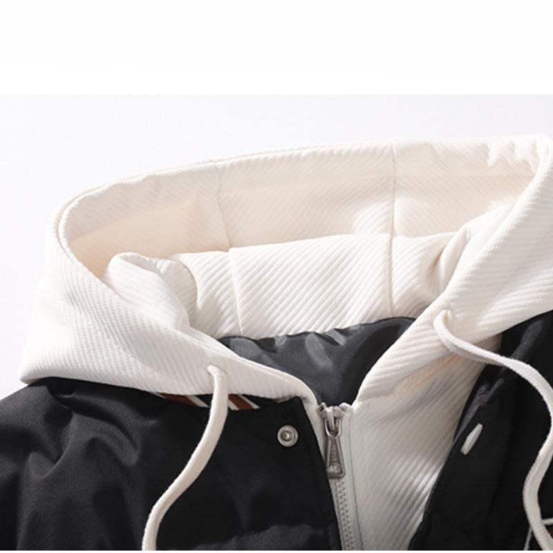 Herren Winter Mode Jacke Mode Fake Zweiteiler Mit Kapuze Buchstaben Bedruckt Brotjacke Gesteppte Jacke