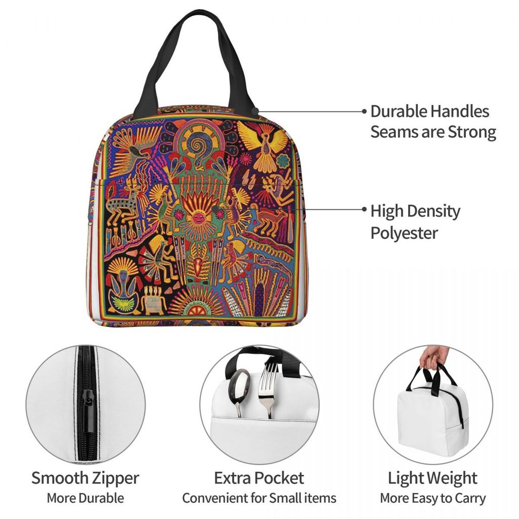 Huichol Mexican Heritage Insulated Lunch Bag for Women Office Cooler Thermal Food Box Tote Portable Lunch Boxes Container