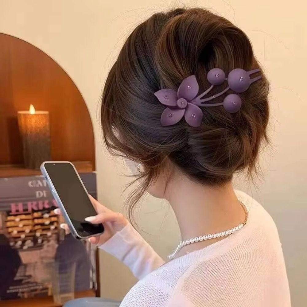 Acrylic Rhinestones Flower Hairpin Matte Hair Accessories Fashion Frosted Flower Hair Clips  Girls