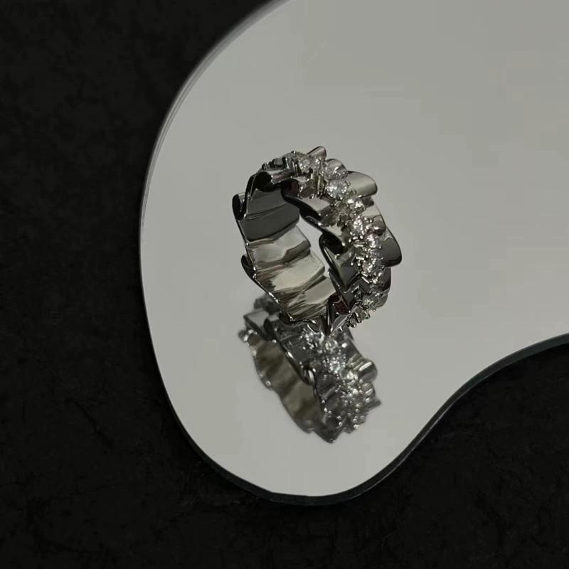 Irregular Diamond-set Ring Ring Women's Niche Design Simple and Versatile Accessories Ring Tide