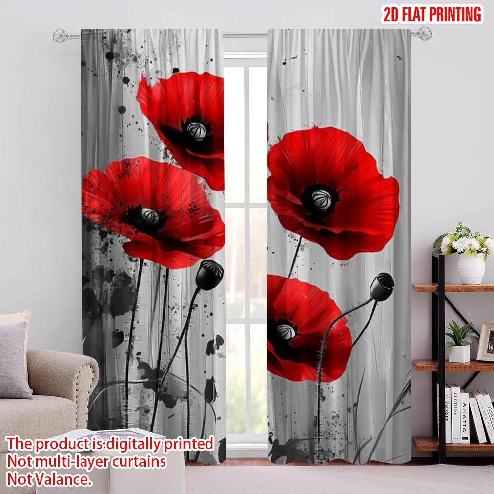 

2 шт., 2D плоская печать Шторы и оконное убранство Алые маки Полиэстер тканый (без удилища) Арт-деко Праздничный для спальни, 52.50 × 116.00 cm 2 pcs