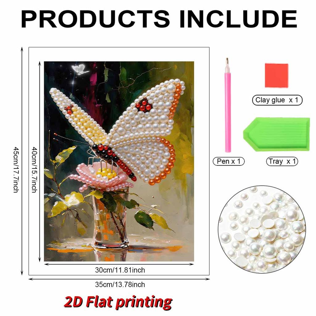 Pearl DIY The Fluttering Butterfly Art Kits 15.7x19.6inch Gem Art Pearl Painting Kits Without Frame for Adults Gift Idea Home Wall Decor