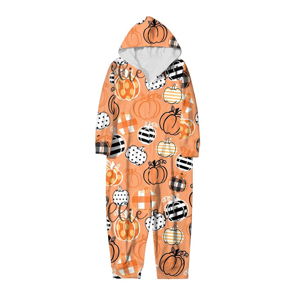 Zestaw kombinezonów z kapturem i długim rękawem zapinanych na zamek, z nadrukiem Halloween, dla całej rodziny