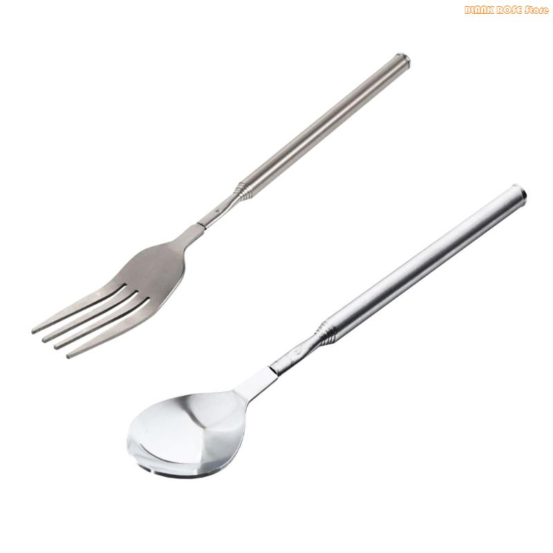 K1AE 2pc Extendable Barbecue Forks Stainless Steel Construction Portable Cutlery For Outdoor Cooking Roasting And Serving