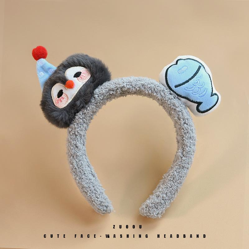 Adorable Plush Penguin Headband with Cartoon Fish Clip - Cute and Funny Hair Accessory
