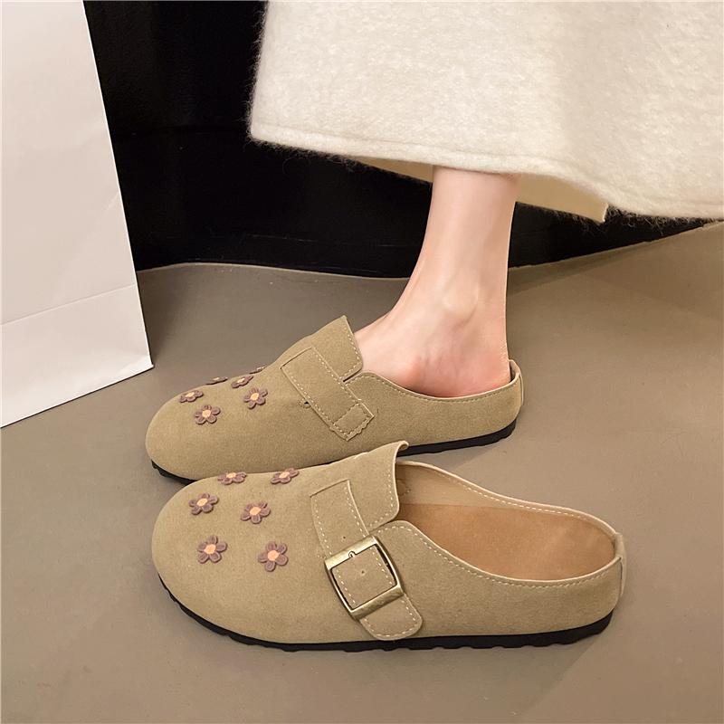 

Модные весенние туфли-баотоу, женские модные туфли с круглым носком из замши, с глубоким вырезом, с металлической пряжкой, на мягкой подошве, противоскользящие, износостойкие, на плоской подошве 35