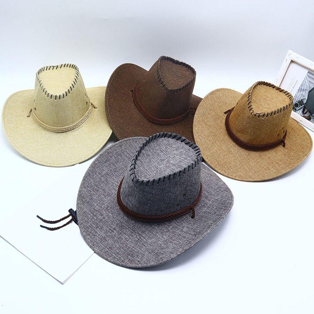 New Curved Brim Western Cowboy Hat Ethnic Large Top Hat Tibetan Style Roll Brim Cowgirl Cap For Women Men