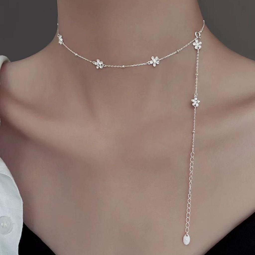 2026 New Women's Light Luxury 925 Sterling Silver Flower Clavicle Necklace Choker