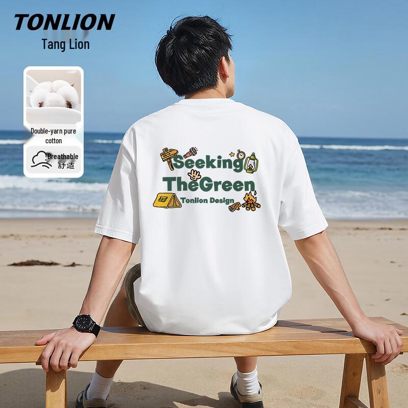 TonLion Men s Summer Pure Cotton Loose Fit T-Shirt L