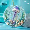 Durable Acrylic Coastal Decor Ocean Theme Pearl Art Hanging Ornament, 2D Flat Wall Sea Life Suncatcher, Beaded Pattern Window Decoration Souvenir