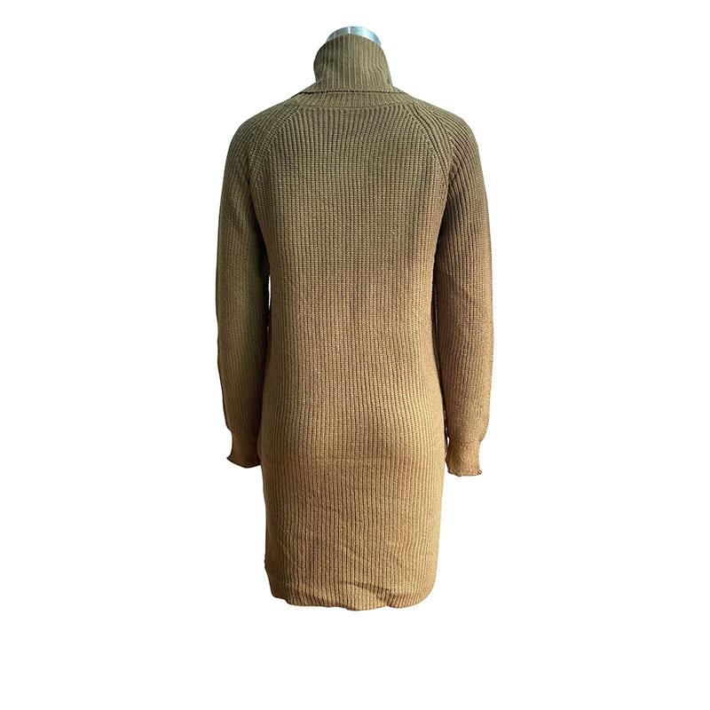Autumn Winter Chic Solid Knitted Sweater Dress Full Sleeve High Collar Thick A-line Long Pullover