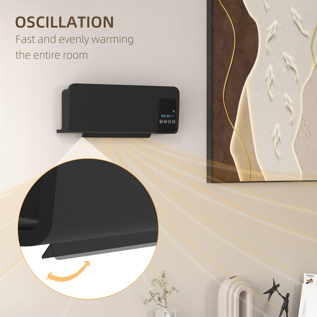 2000W Wall Mounted Heater, 18-45 Degrees C Temperature, Black