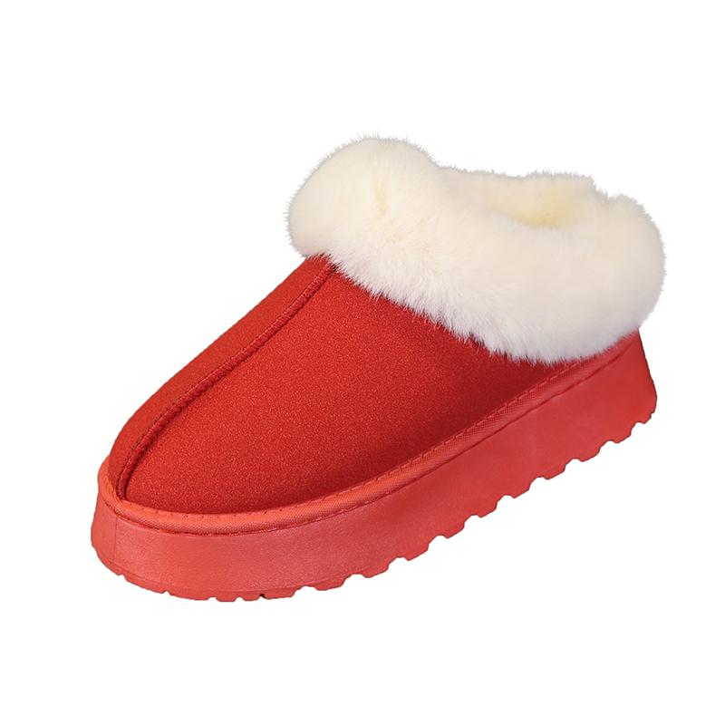 

мода Зима Новые женские ботинки Круглый носок Плоская подошва для женщин Слипоны Платформа Снежные ботинки Уличная мода Противоскользящие Ботильоны Женская обувь 43 красный