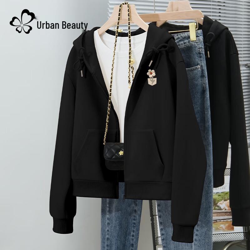Women's Loose Fit Hooded Cropped Zip-Up Sweatshirt