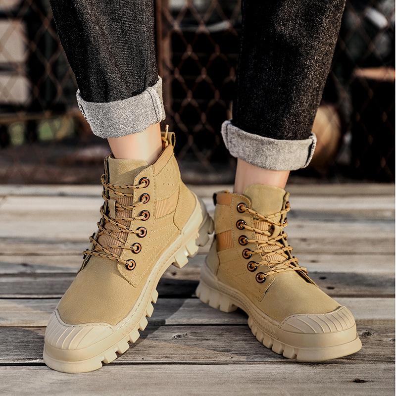 Herren High Top Britischer Stil Herbst Arbeitsschuhe Mid-Top Stiefel Lederstiefel Leder Kurzstiefel