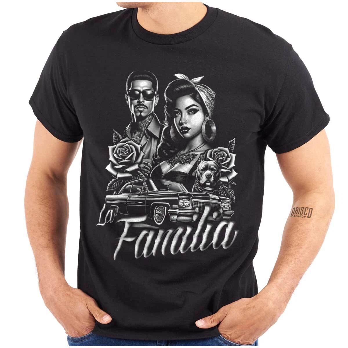 La Familia Chicana Cholo Low Rider Roses Womens or Mens Crewneck T Shirt Tee XXL