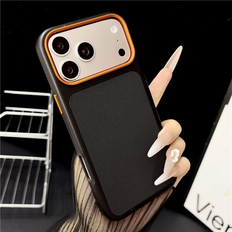 Luxury Business Magnetic Diamond Patterned Leather Case for iPhone 17 Pro 17 Pro Shockproof for Magsafe Metal Button Slim Cover