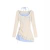 Sweet Spice Girl Neck Fake Two Long Sleeve Plaid Suspender Dress Women's Spring and Autumn Small Slim Hip Wrap Short Skirt