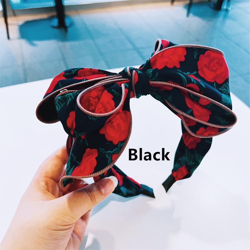 Kvinner Jenter Vakkert Roseblomst Trykk Hårbånd med Stor Sløyfe i Midten Moteabel Kvinne Fest Utendørs Hårtilbehør