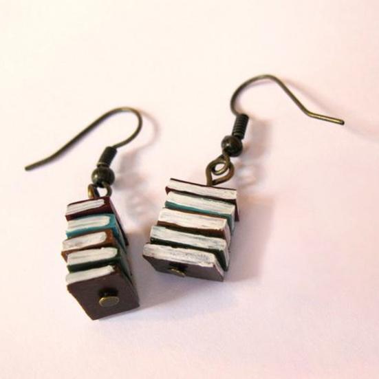 Yousheng 1 Pair Women Earrings, Retro Mini Stacked Book Design Hook Earrings, Lightweight Literary Drop Earrings for Jewelry Gift
