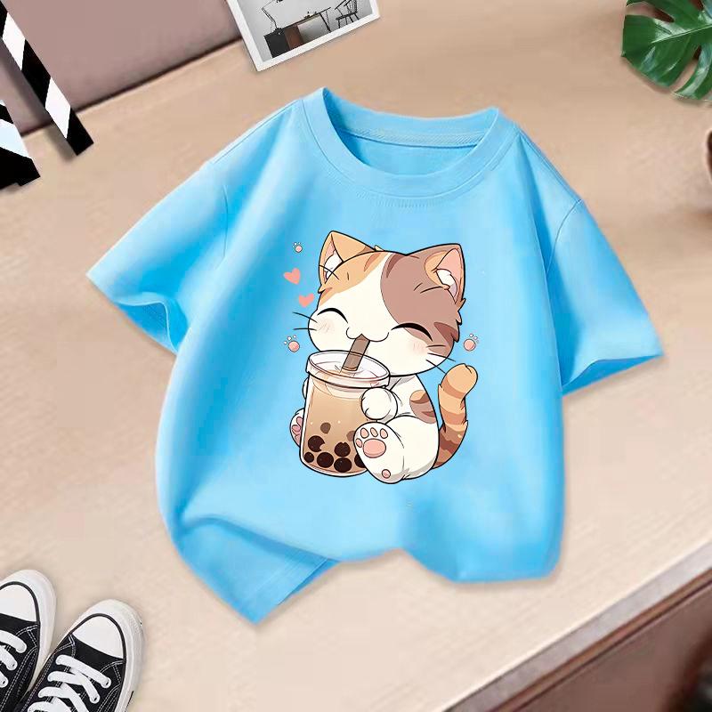 Kid T Shirt Cute Cat Printed Children T-shirt Kids 100% T-shirt Tops Tee Boys Girls Baby Tee 2-13Y