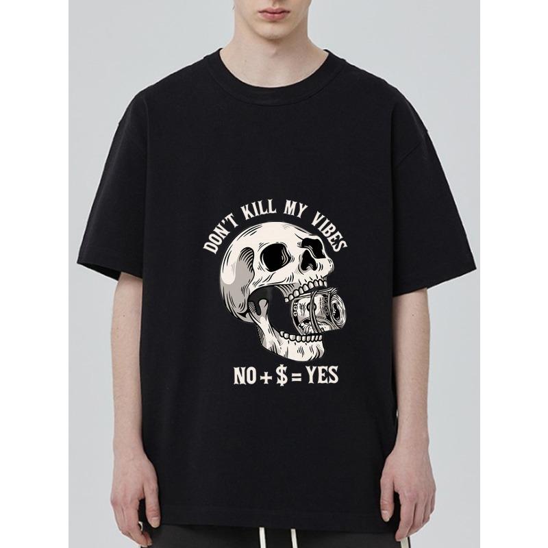 

Черная футболка с принтом черепа и денег Не убивай мою атмосферу Ни плюс доллар равно да Графическая футболка для повседневной носки XXXXL чёрный