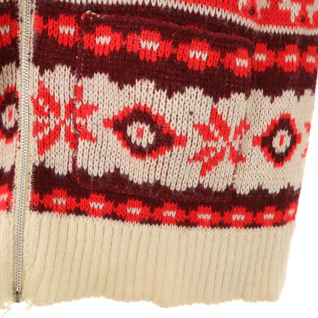 Vintage 70s Sepapoke Nordic Pattern Long Sleeve Zip Up Cardigan Red Women Used