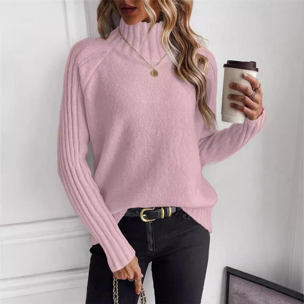 Autumn and Winter Women's Solid Colour Sweater High Neck Pullover Loose Solid Colour High Neck Sweater