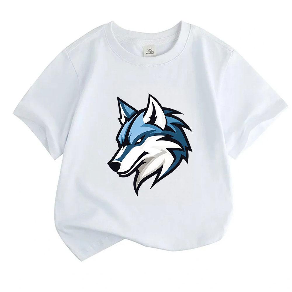 Kids Boys Girls Crew Neck Short Sleeve 100% Cotton T-shirt, Cool Stylish Wolf Head Graphic Casual Soft Tees Tops for Daily Wear School Outdoor Activit