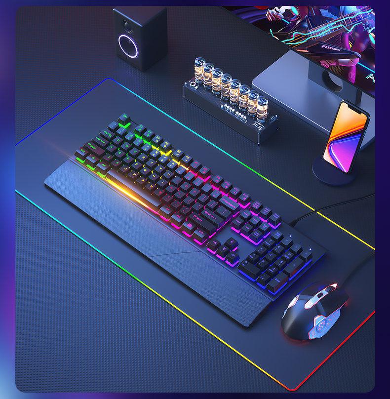 Mechanical Feel Wired Keyboard and Silent Mouse Set for Gaming and Office Use