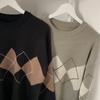Woman Argyle Sweaters Autumn Winter Pullovers Long Sleeve O-Neck Loose Knitted Korean Tops Casual Vintage Jumper