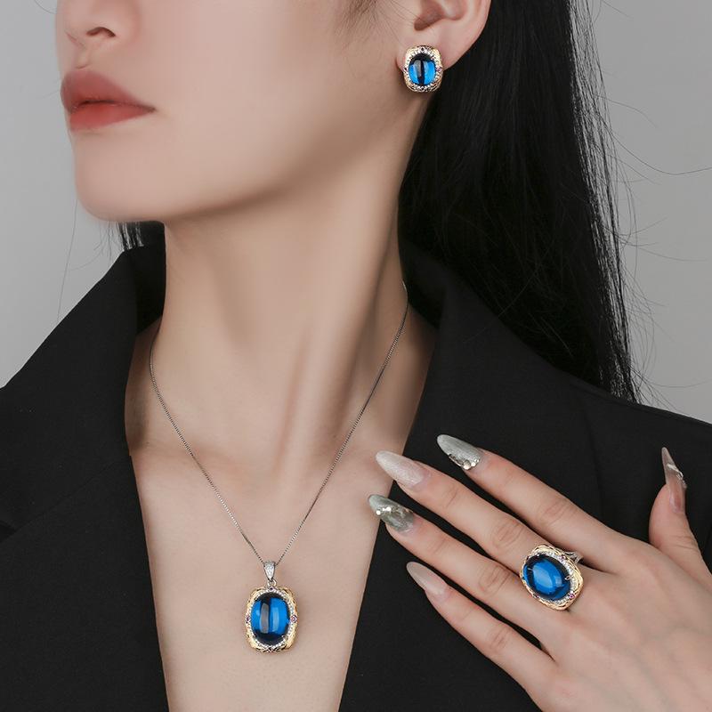 Huabi Jewelry Simulation Plain Blue Spinel Retro Light Luxury Set Main 15 * 20-10 * 12