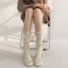 Japanese Style Shimmering Rib Knitted Middle Tube Calf Socks for Women Girls Cute Ribbon Bowknot Long Socks Stockings