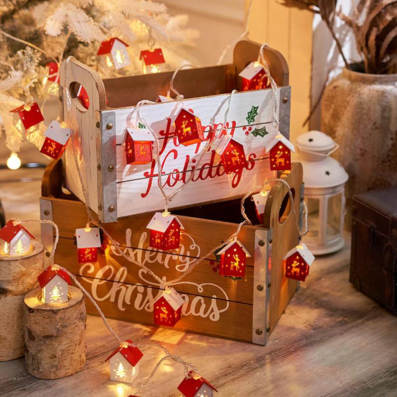 1Set Christmas Led String Lights Illuminated Wooden House Lights Christmas Tree Top Star Lights Starry Sky Decorative Lights