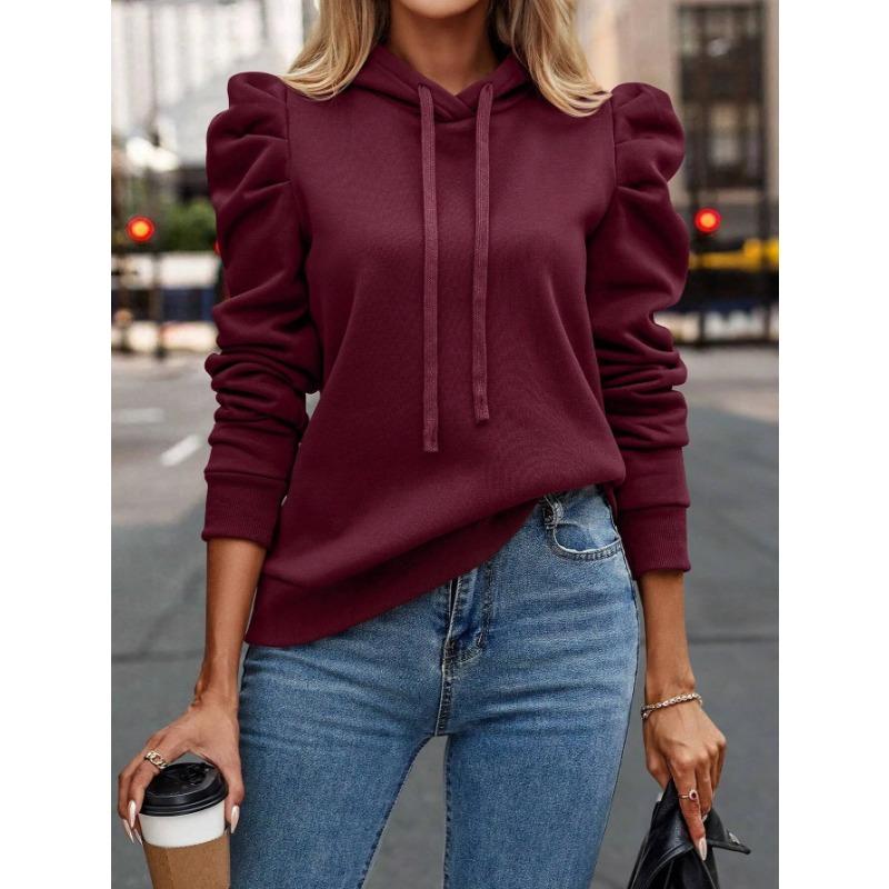 2025 Autumn Winter New Polo Hoodie Solid Color Long Sleeve Fashion Stacked Sleeve Casual Comfortable Women's Hoodie
