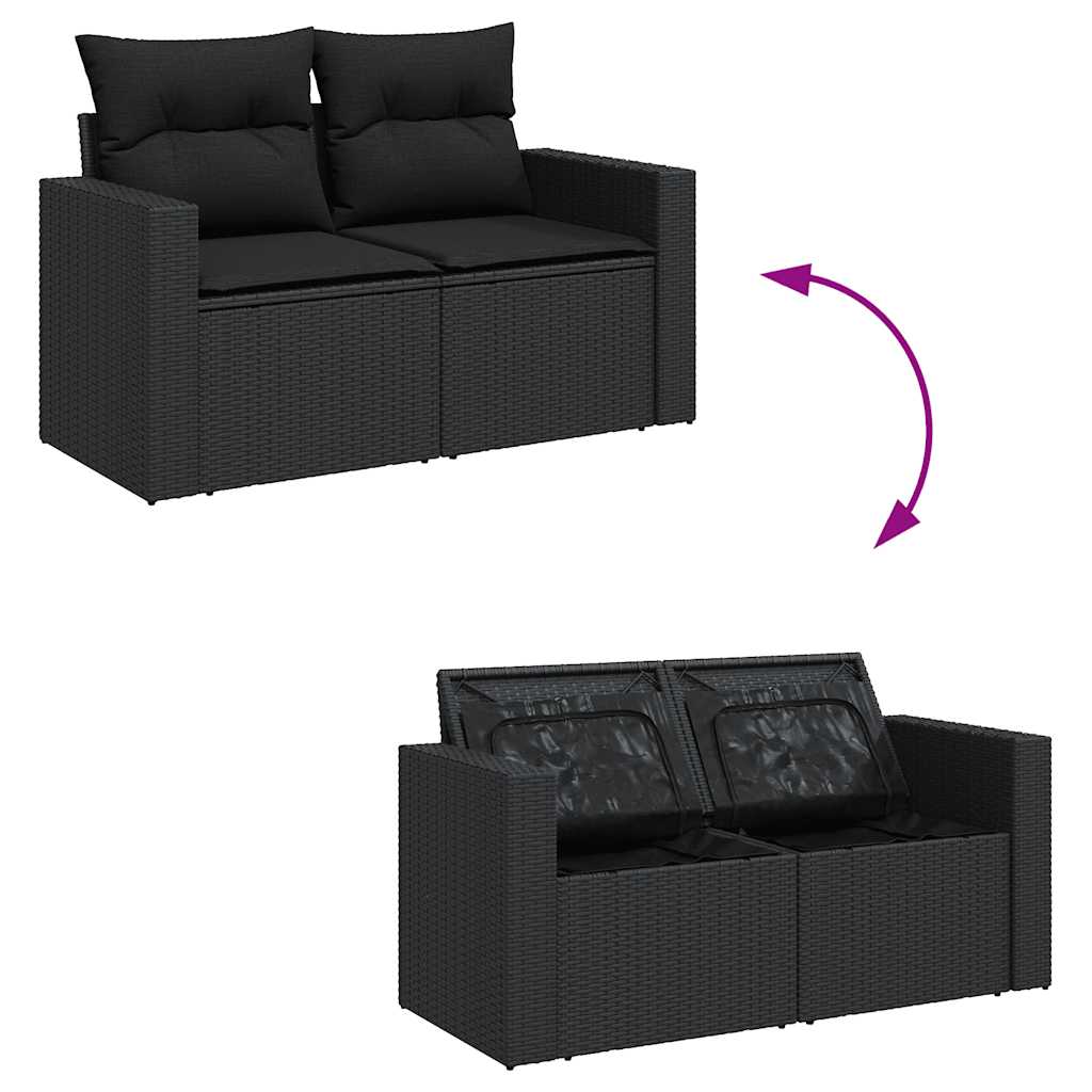 10 piece Garden Sofa Set with Cushions Black Poly Rattan